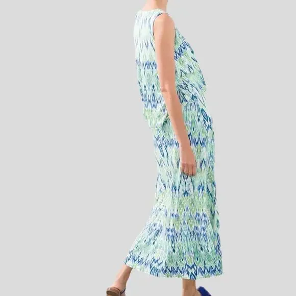 NWT Chico's Maxi Dress Size 3 US XL 16/18 Ikat Popover Regatta Blue Green Travel - Picture 2 of 15